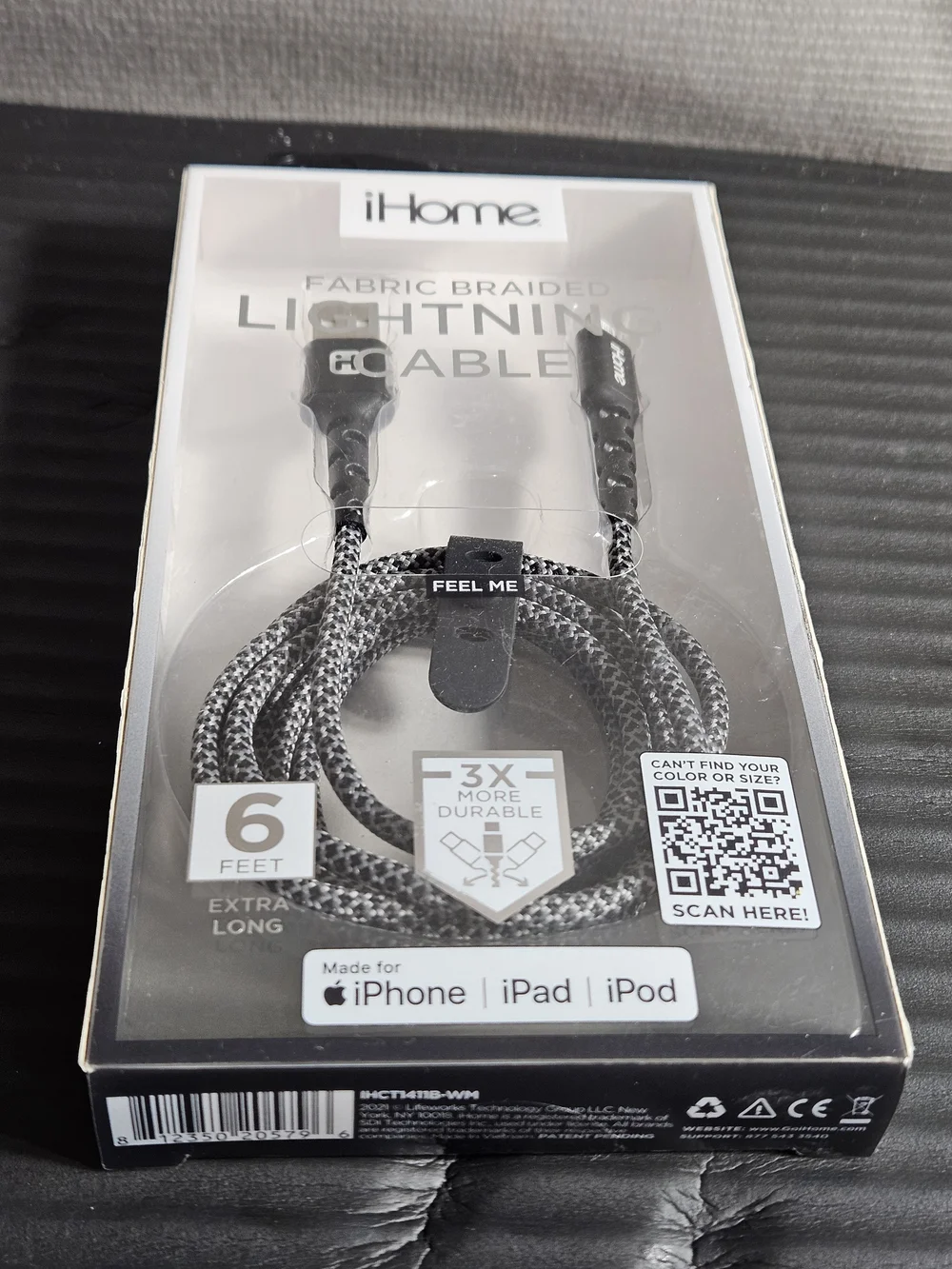iHome 6ft. Braided USB-C Charging & Sync Cable -Black-Fabric Braided IPhone Ipad